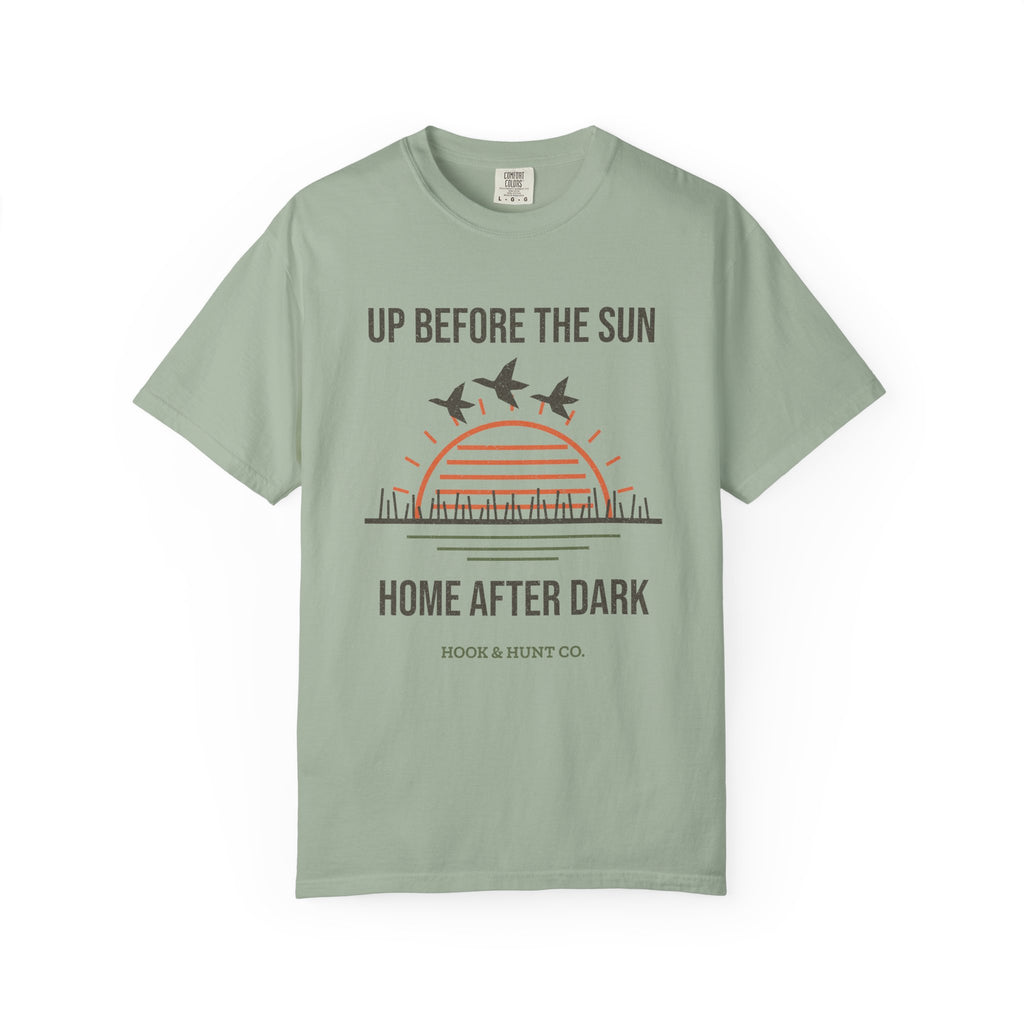 Up Before the Sun, Home After Dark Tee - Bay front | Hook & Hunt Co.