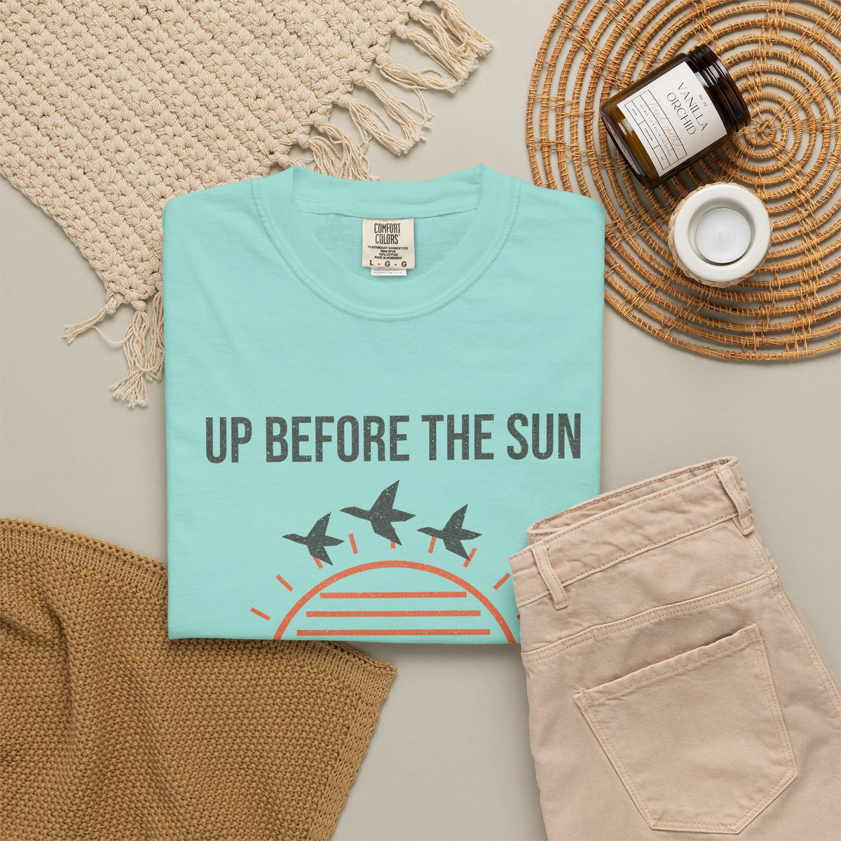 Up Before the Sun, Home After Dark Tee - Chalky Mint lifestyle | Hook & Hunt Co.